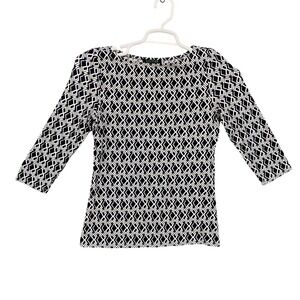 Lauren Ralph Lauren Womens Geometric Print 3/4 Sleeve Top Size M